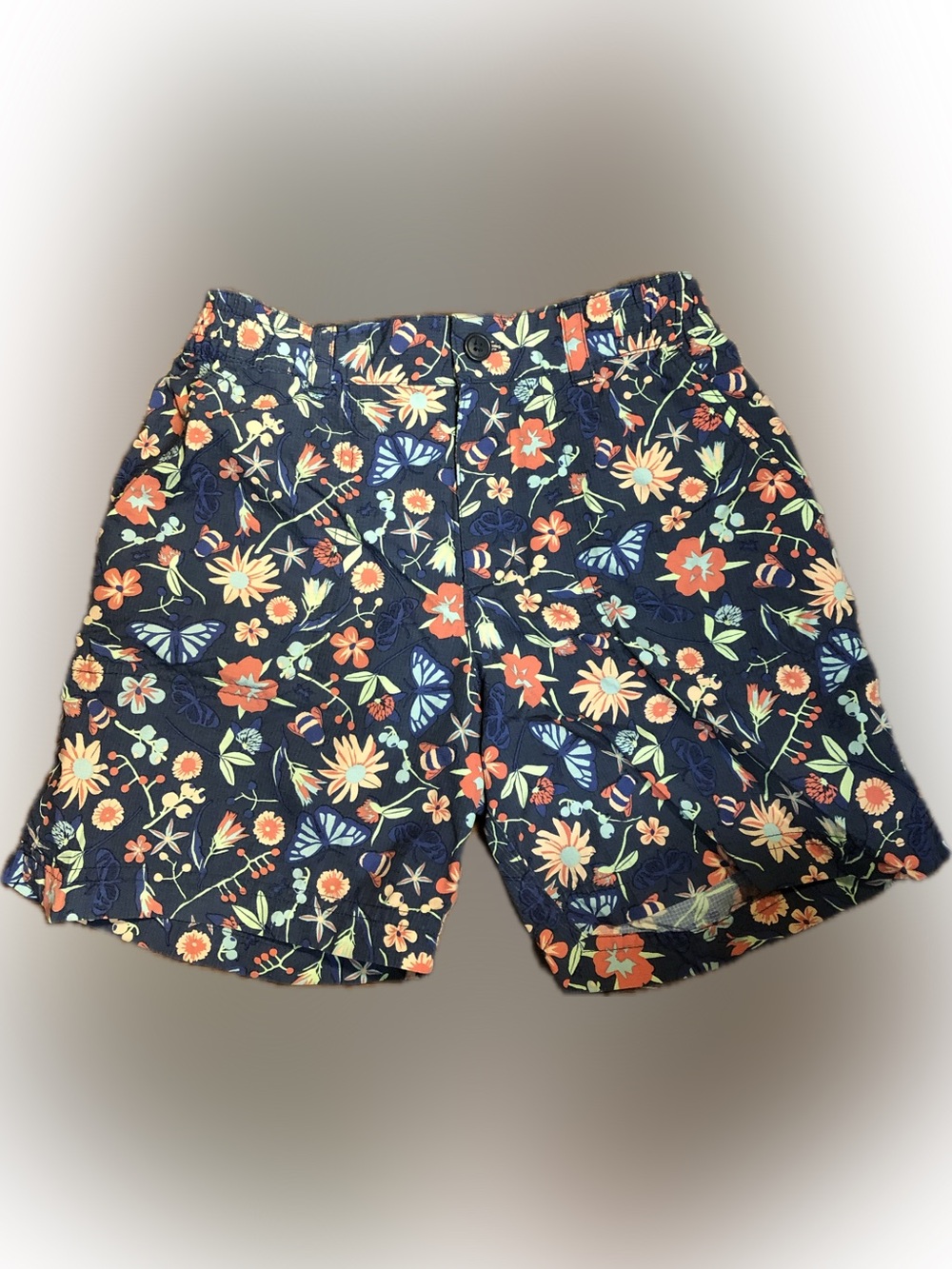 Columbia Navy Floral Kids Shorts with Orange & Yellow Flowers